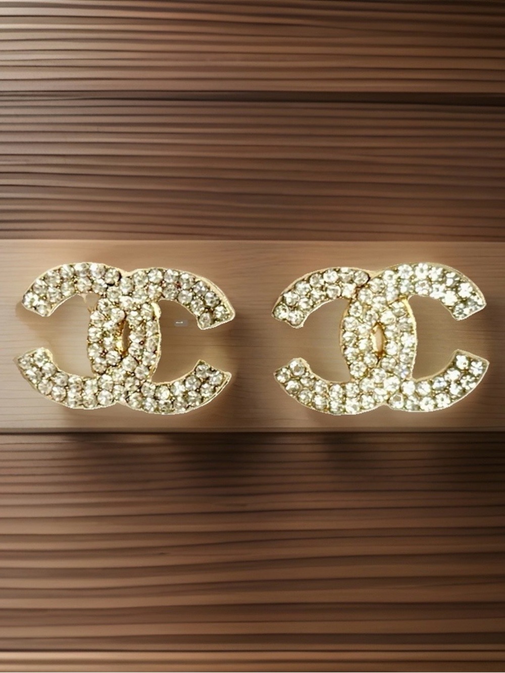 Double-C Rhinestone Brooch Set in Gold